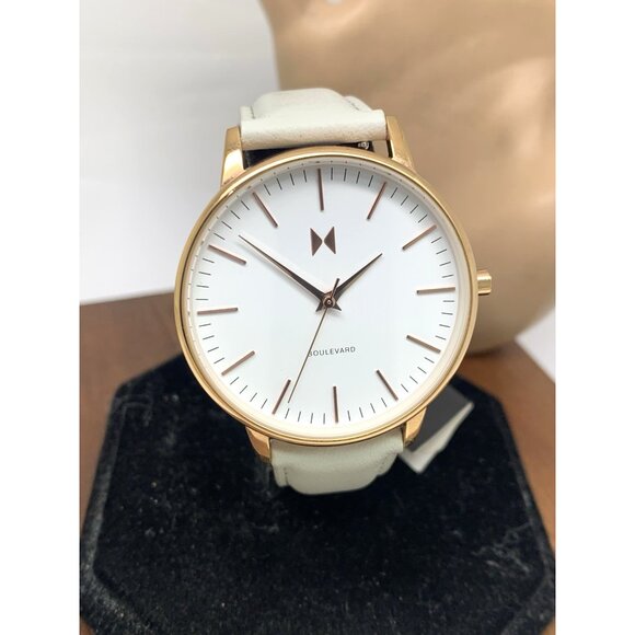 MVMT Women\'s Watch Boulevard Quartz Rose Gold White Dial Gray Leather Band 38mm